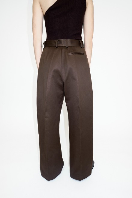 Japanese cotton satin double pleated wide pants