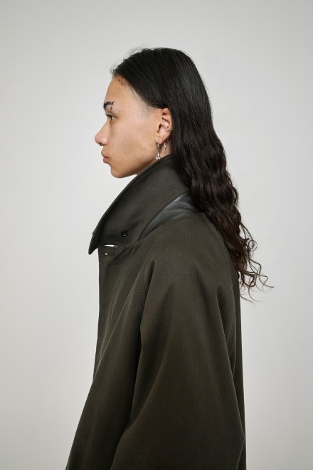 Japanese cotton oversized trench with leather patch