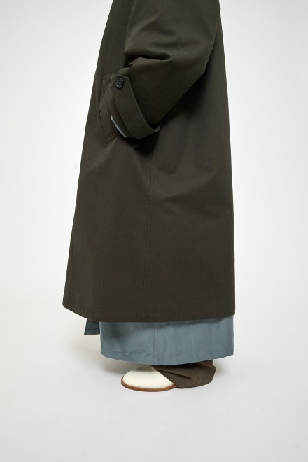 Japanese cotton oversized trench with leather patch